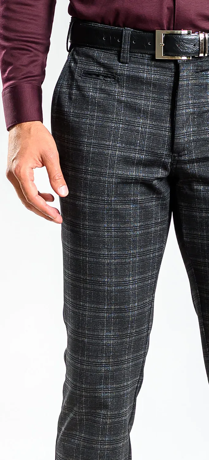 Alain Delon chinos slim fit grigi a quadri elasticizzati