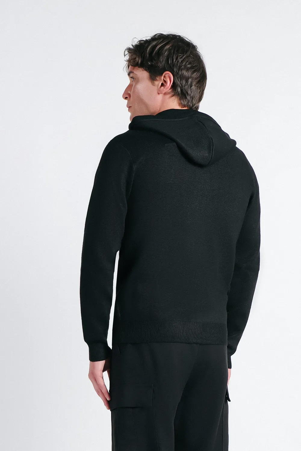 Sonny Bono maglia punto Milano zip cappuccio nero