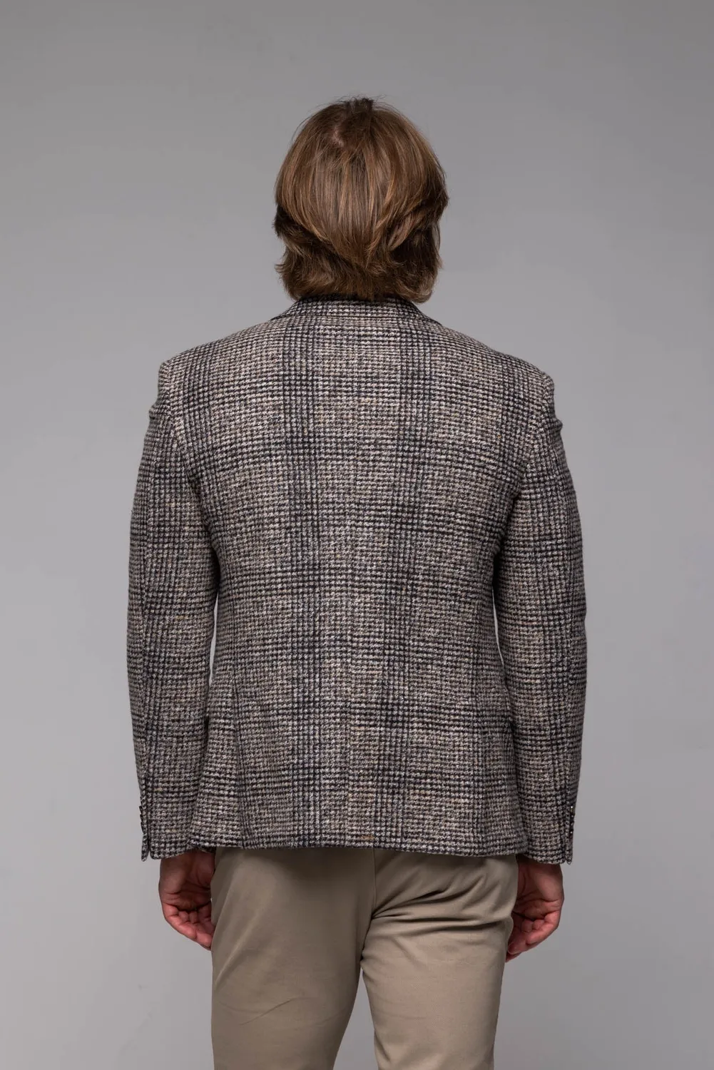 Alain Delon giacca marrone a quadri blazer slim fit misto lana
