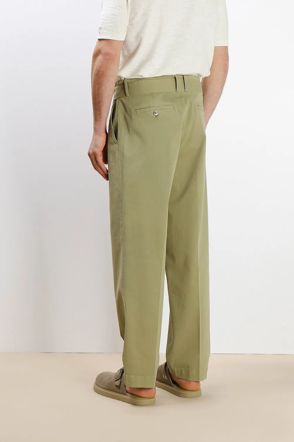 Sonny Bono Chino Doppia Pence Pantalone Kaki con Cinturino