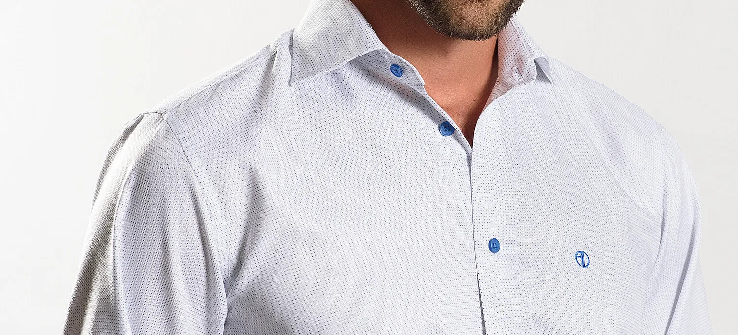 Alain Delon Blue Slim Fit camicia pois azzurra cotone