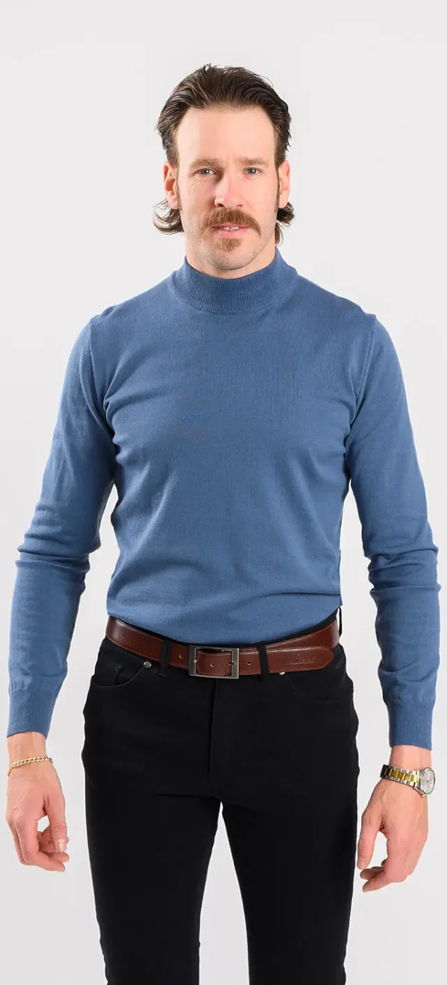 Alain Delon dolcevita azzurro cotone slim fit