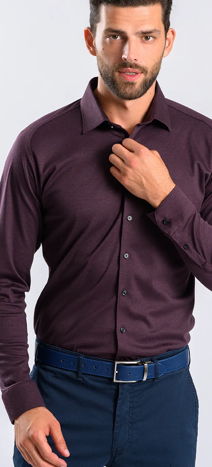 Alain Delon camicia melanzana jersey extra slim
