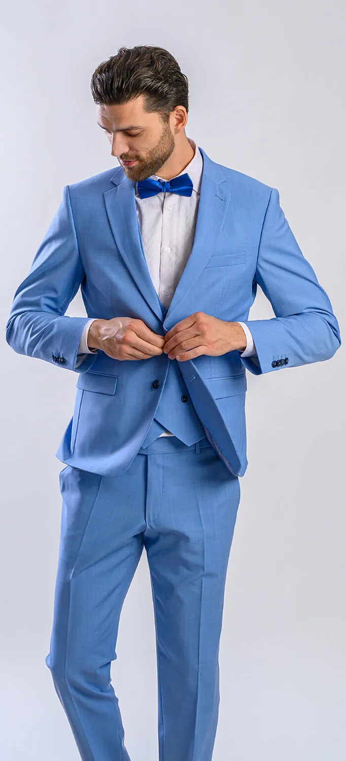 Alain Delon abito slim fit azzurro gilet doppiopetto