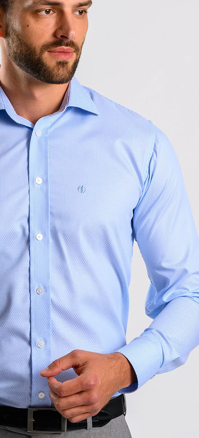 Alain Delon Slim Fit camicia azzurra micro-fantasia cotone