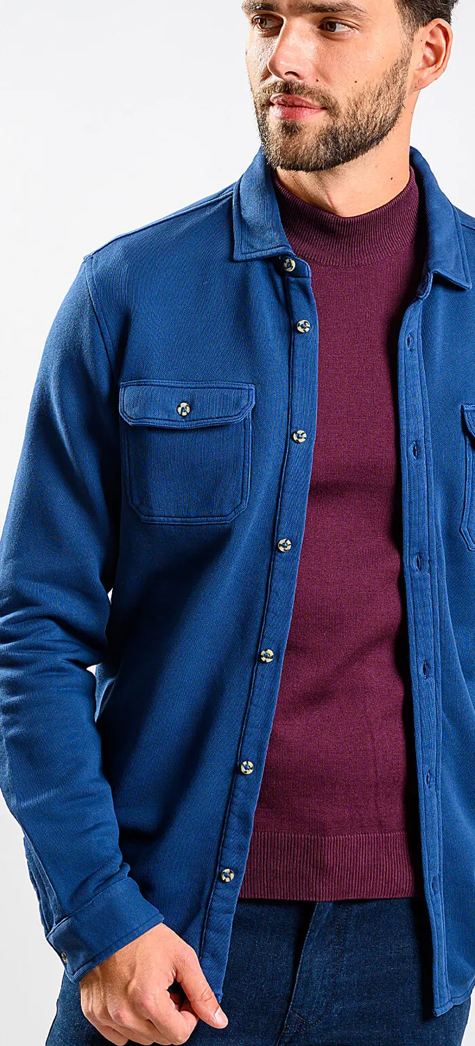 Alain Delon camicia blu cotone pesante tasche petto slim