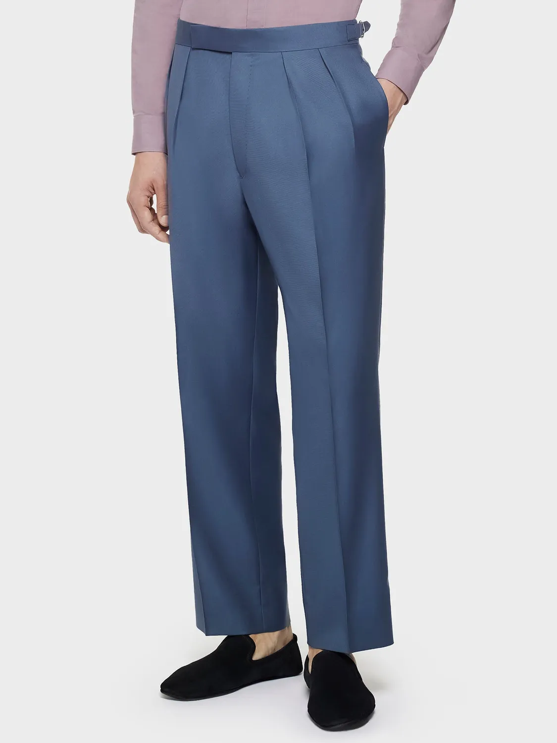 Caruso pantalone vita alta lana blu doppia pince uomo