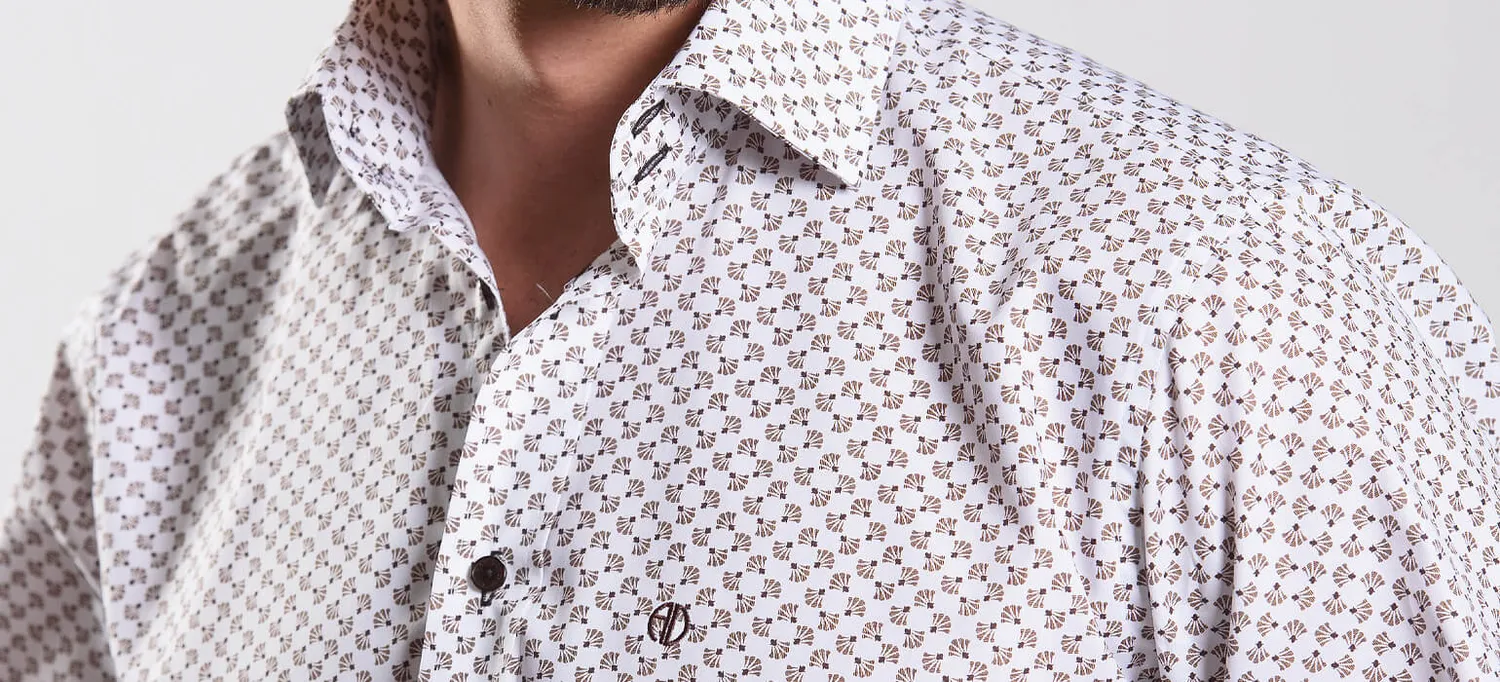 Alain Delon camicia slim bianca fantasia marrone