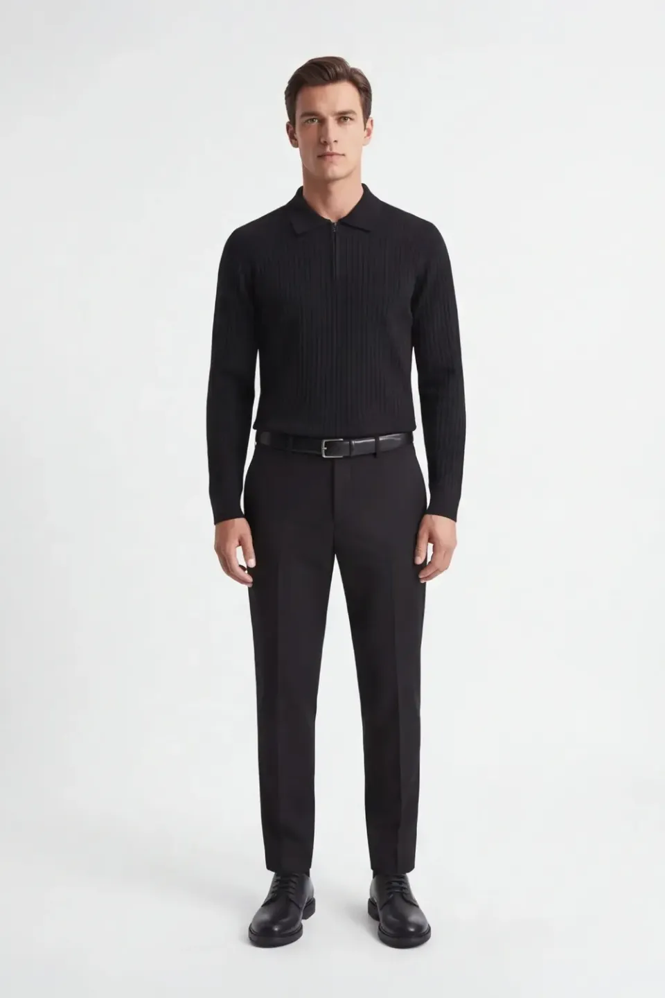 Sonny Bono maglia polo mezza zip nera costina
