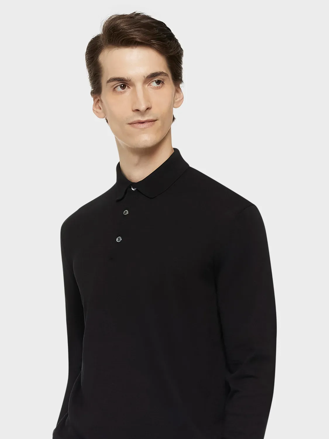 Caruso polo maniche lunghe cotone nera a costine
