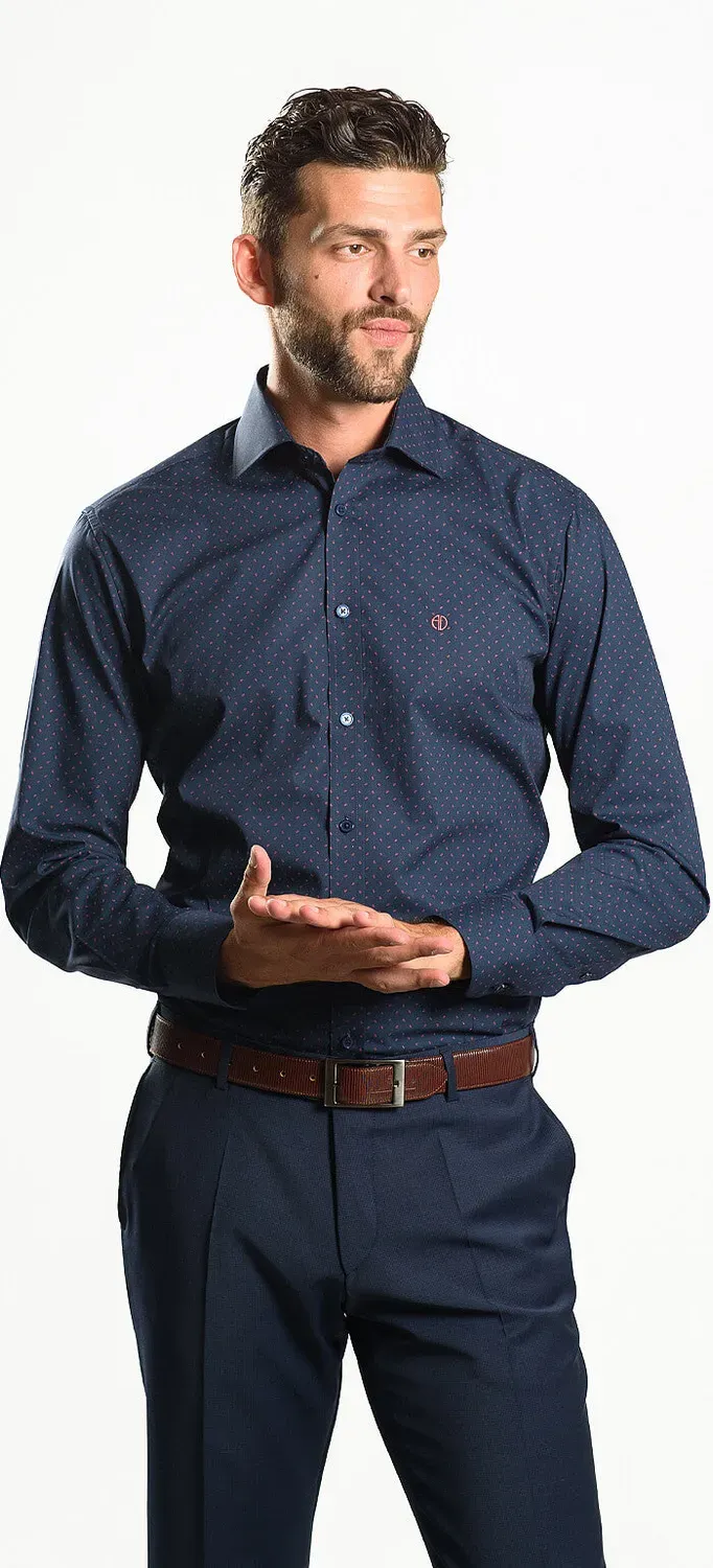 Alain Delon camicia extra slim blu fantasia rossa