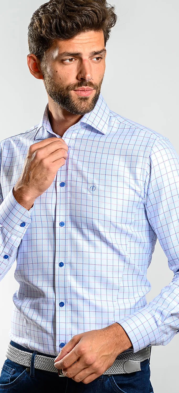 Alain Delon camicia quadri blu-rossi slim fit cotone