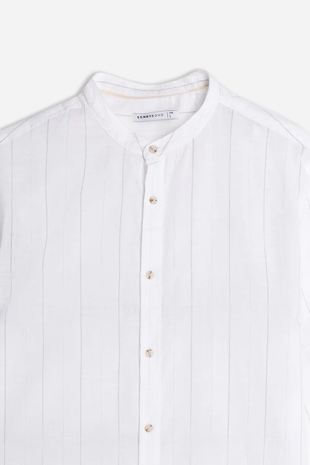 Sonny Bono Coreano Slub Camicia Beige leggera