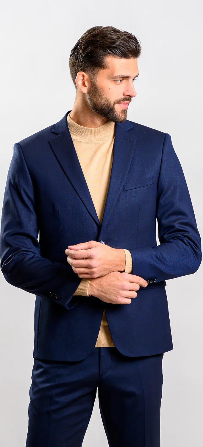 Alain Delon abito slim fit blu navy monopetto elasticizzato