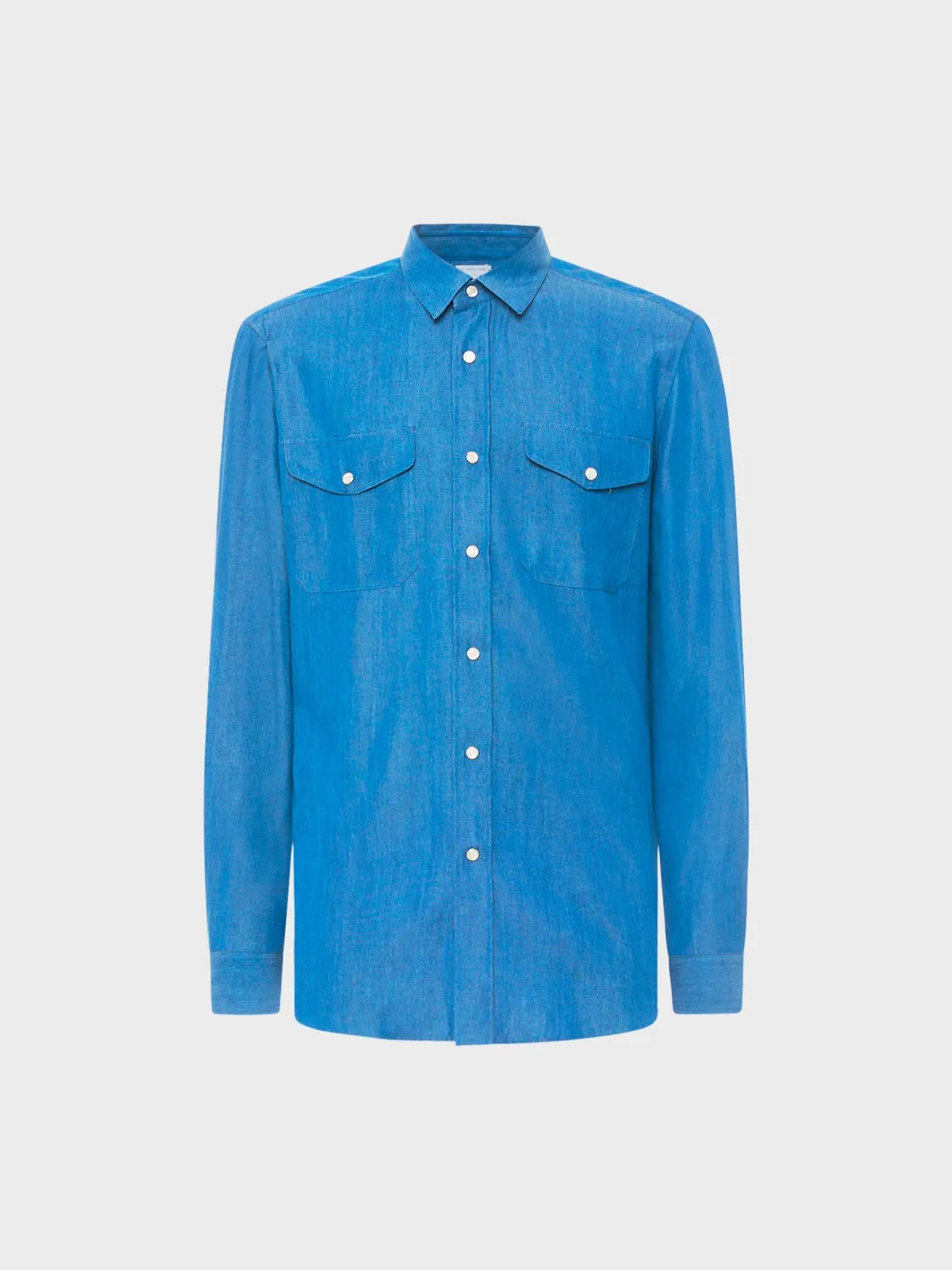 Caruso camicia tencel blu jeans bottoni madreperla