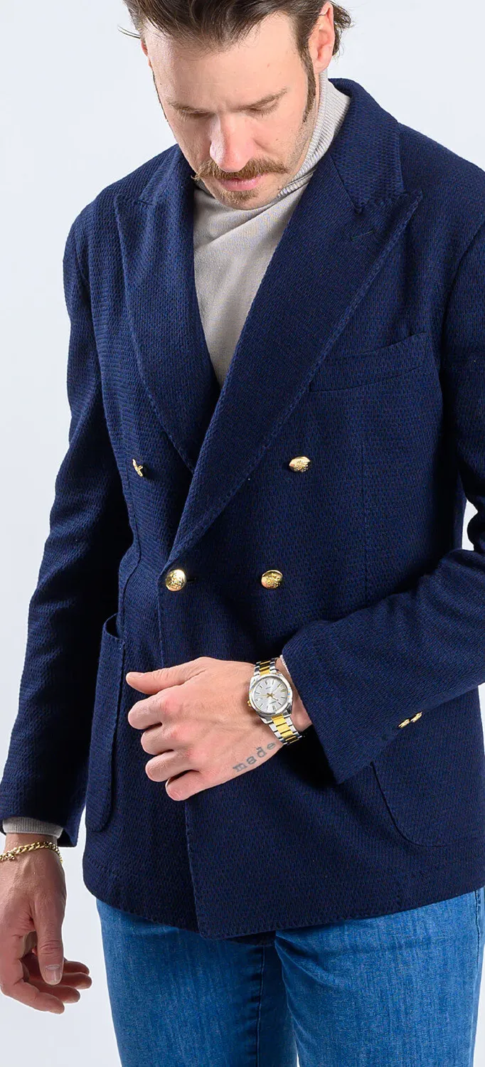 Alain Delon blazer club blu doppiopetto bottoni oro