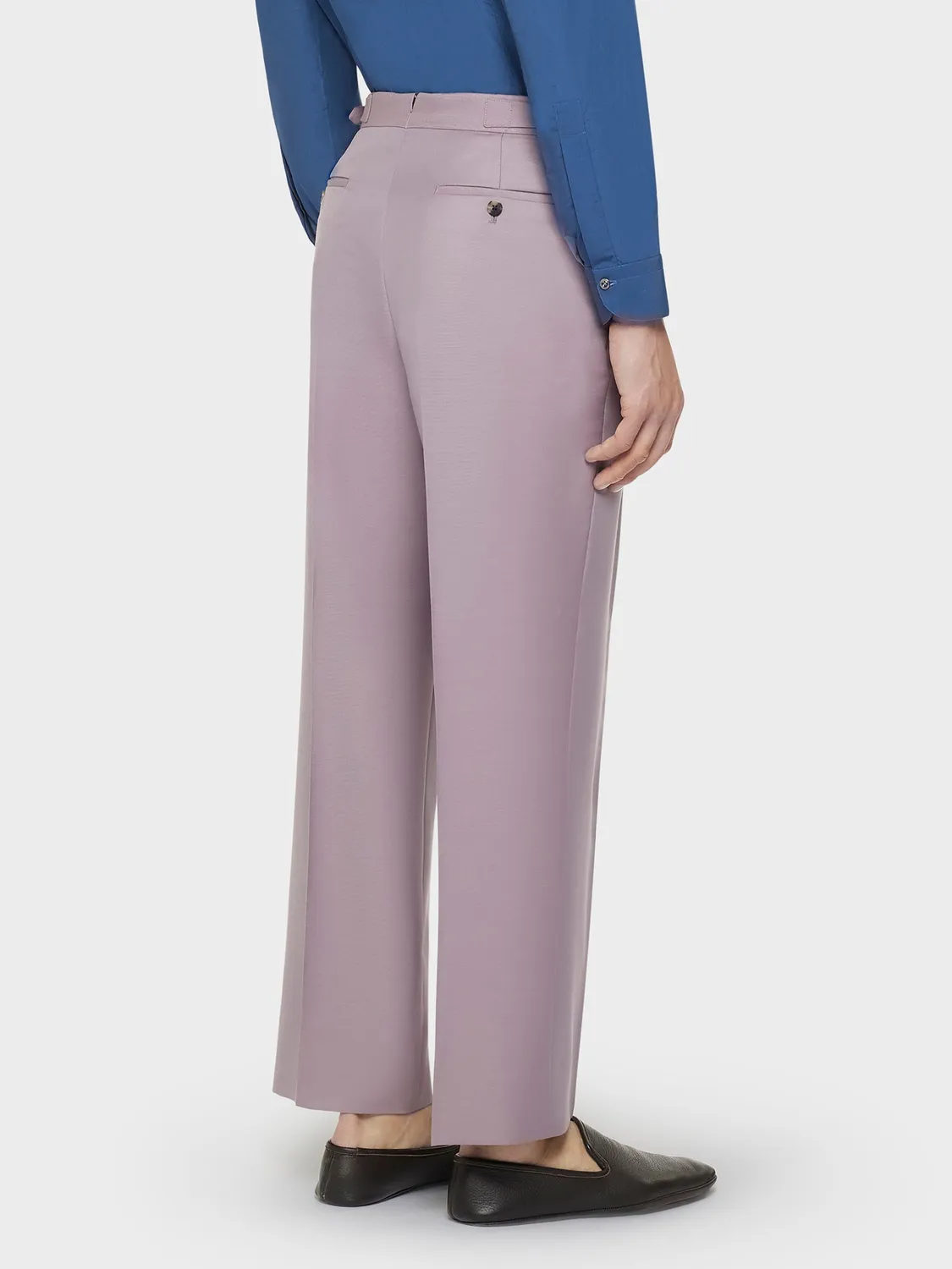Caruso pantalone vita alta lana mohair seta malva