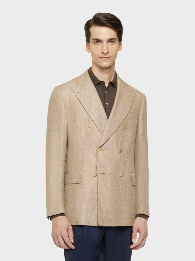Caruso Norma giacca doppiopetto lino lana beige
