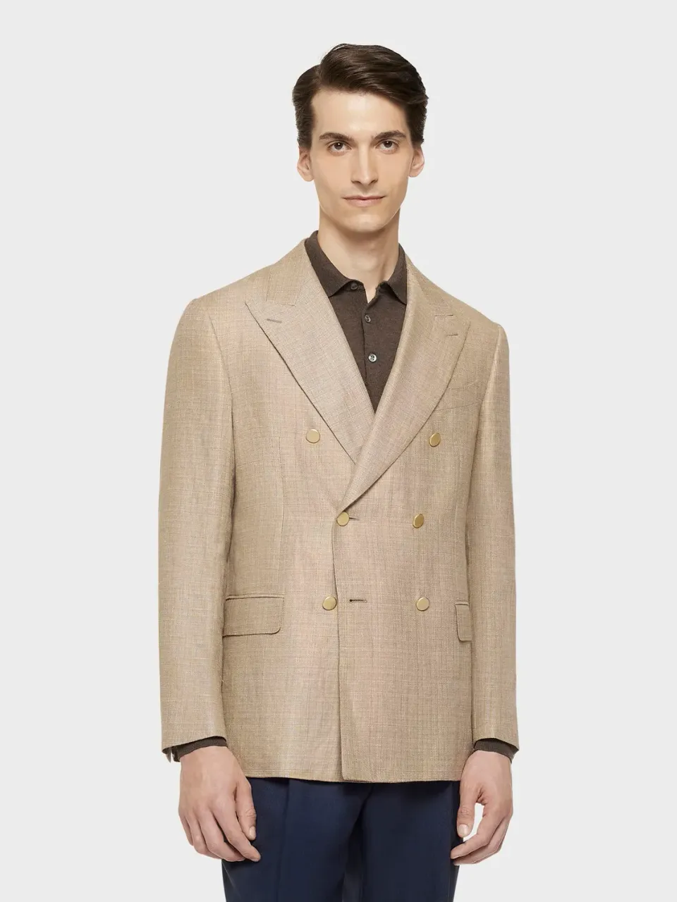 Caruso Norma giacca doppiopetto lino lana beige