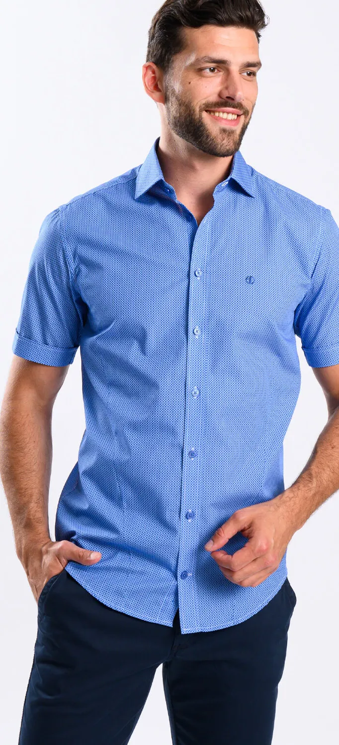 Alain Delon Extra Slim Fit camicia manica corta blu fantasia 41 cotone