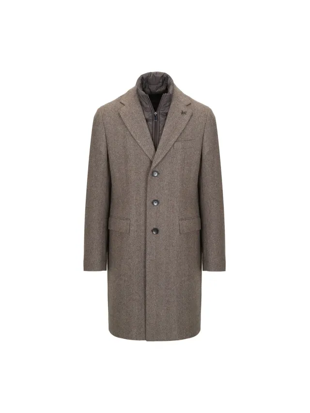 Paoloni Cappotto pettorina chevron marrone lana cashmere