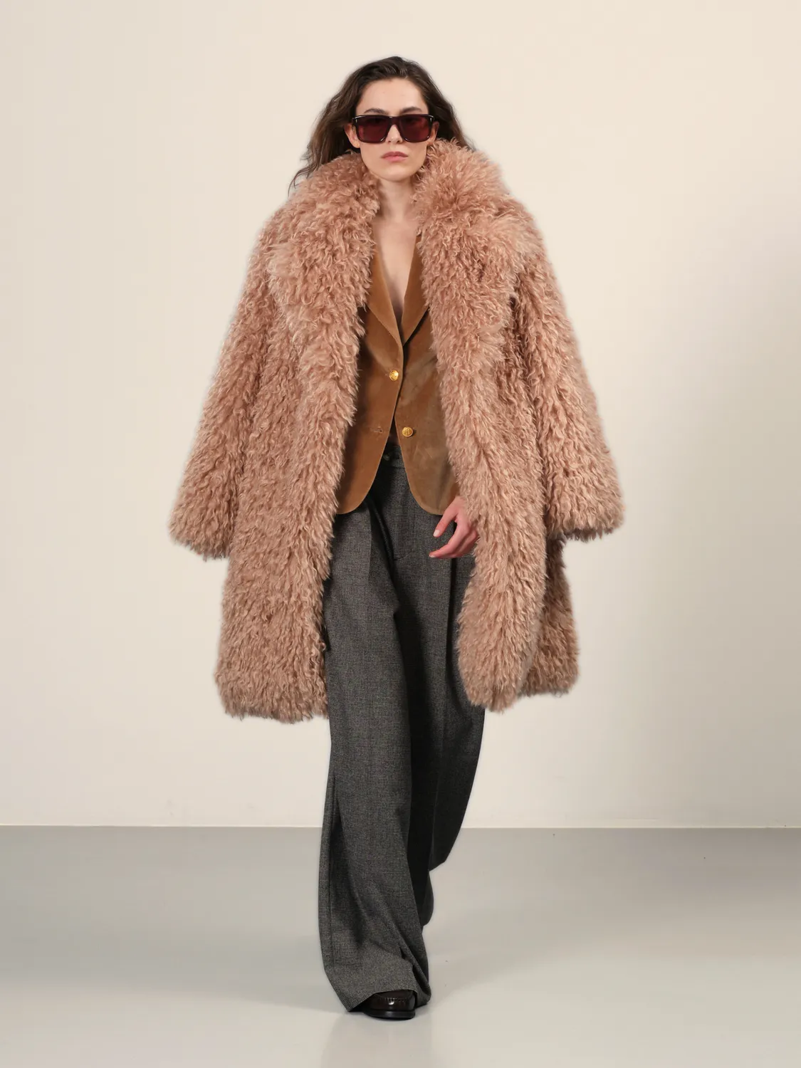 Sand 7484 Ruri cappotto ecopelliccia ecru collo ampio
