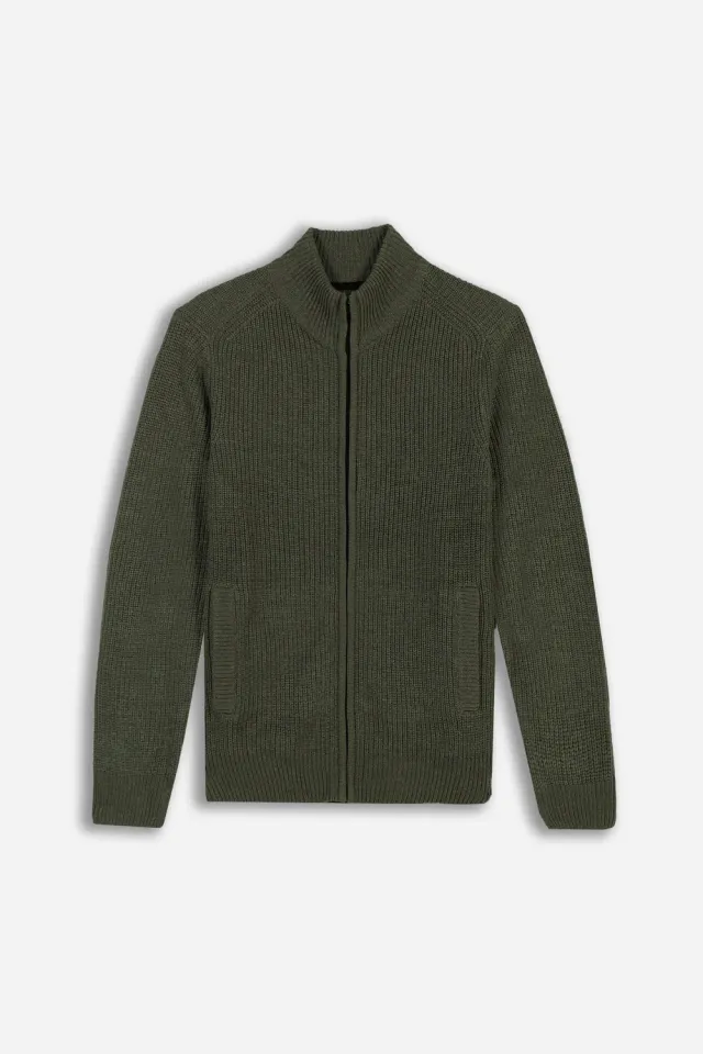 Sonny Bono Full Zip Collo in Piedi maglia verde militare