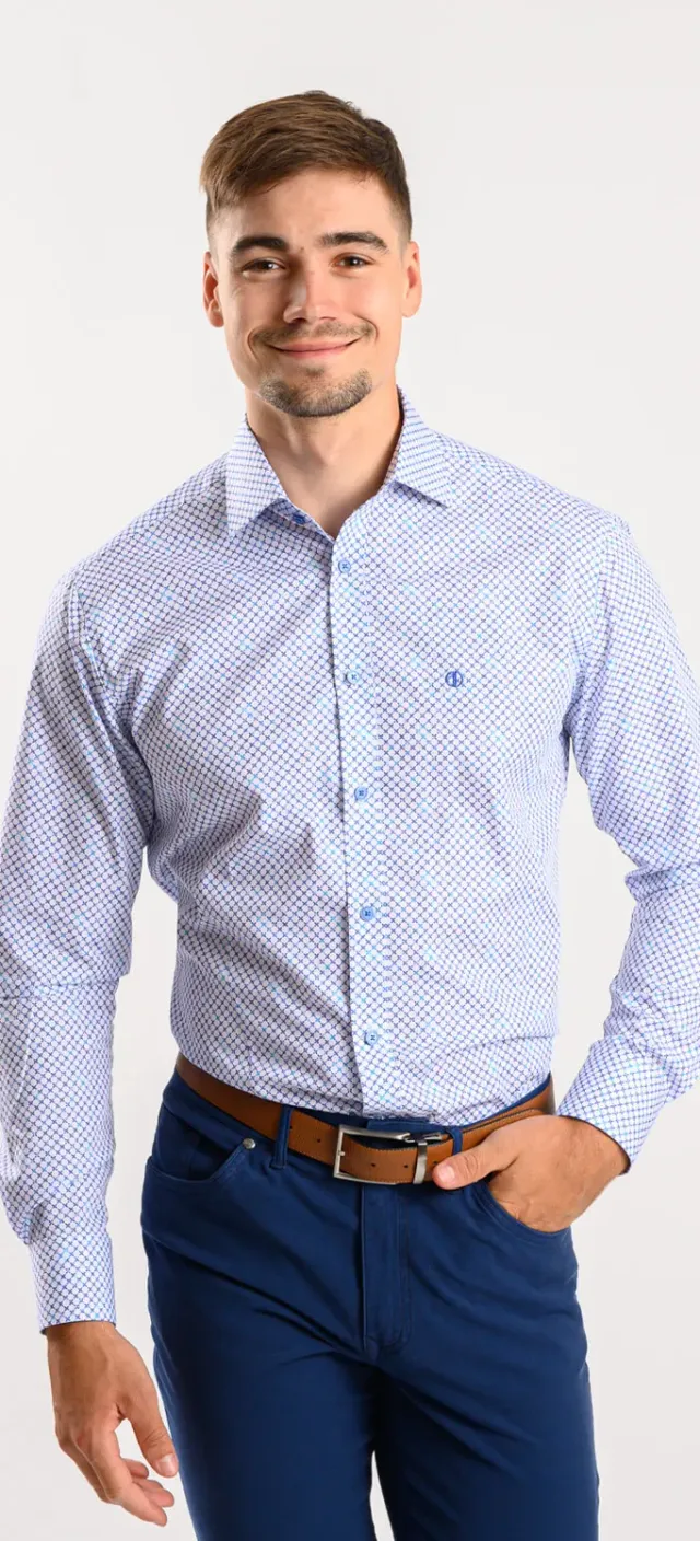 Alain Delon camicia bianca croci blu extra slim fit cotone