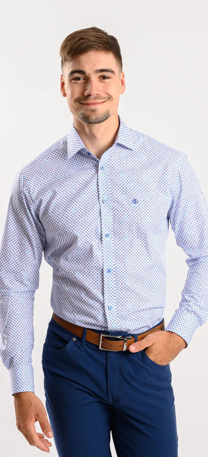 Alain Delon camicia bianca croci blu extra slim fit cotone