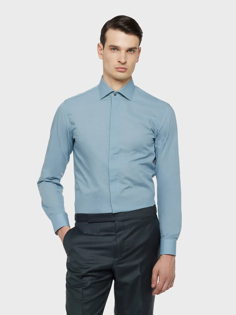 Caruso Camicia Slim in Cotone Verde Collo Francese