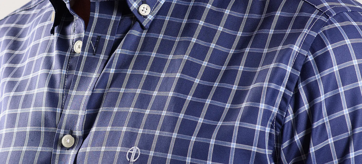 Alain Delon Extra Slim Fit camicia azzurra quadri corta