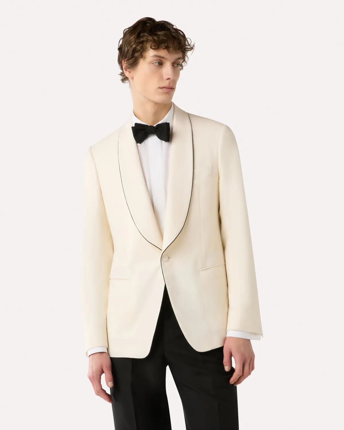 Lardini Soirée giacca monopetto lana stretch panna rever sciallato