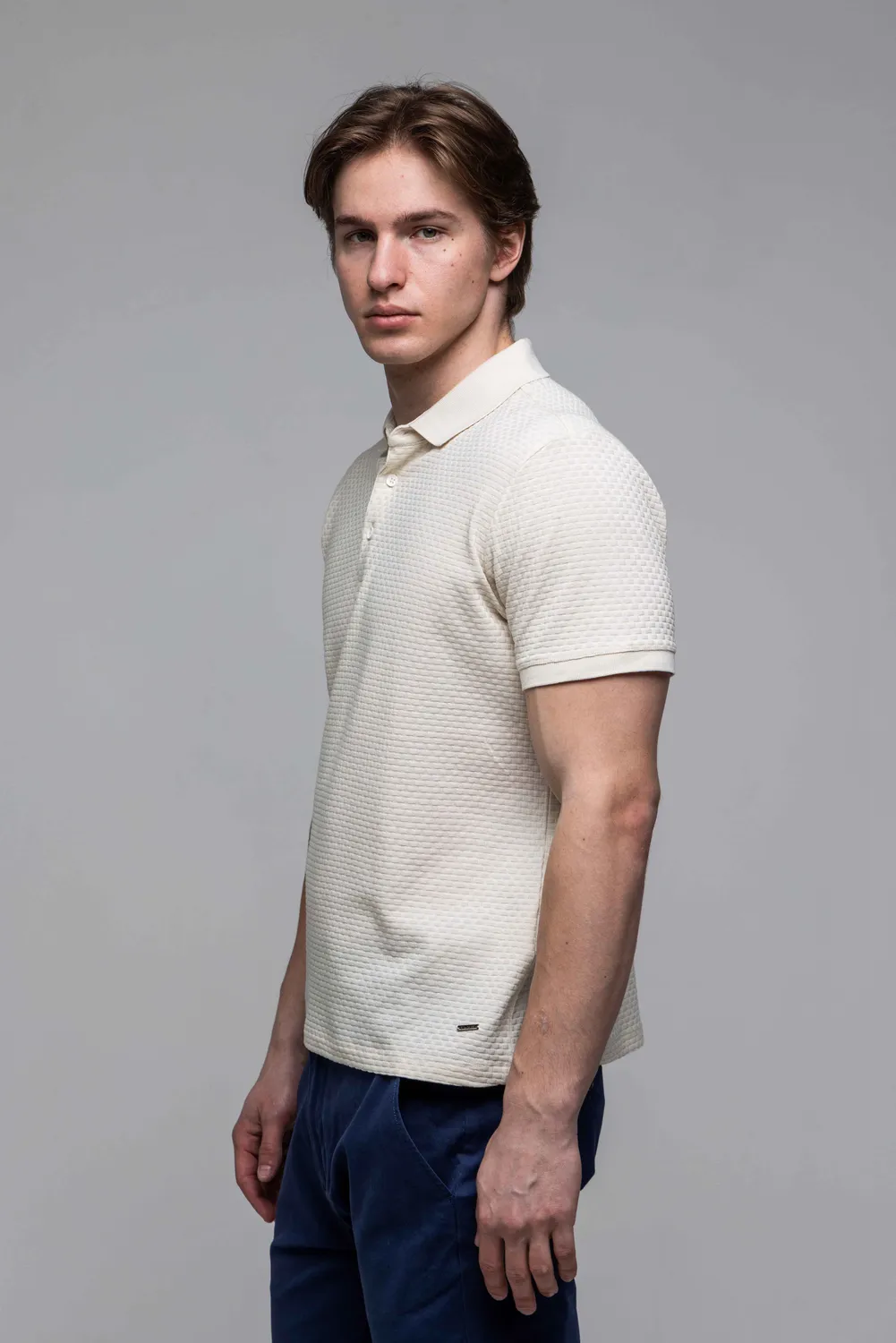 Alain Delon polo beige manica corta cotone texture
