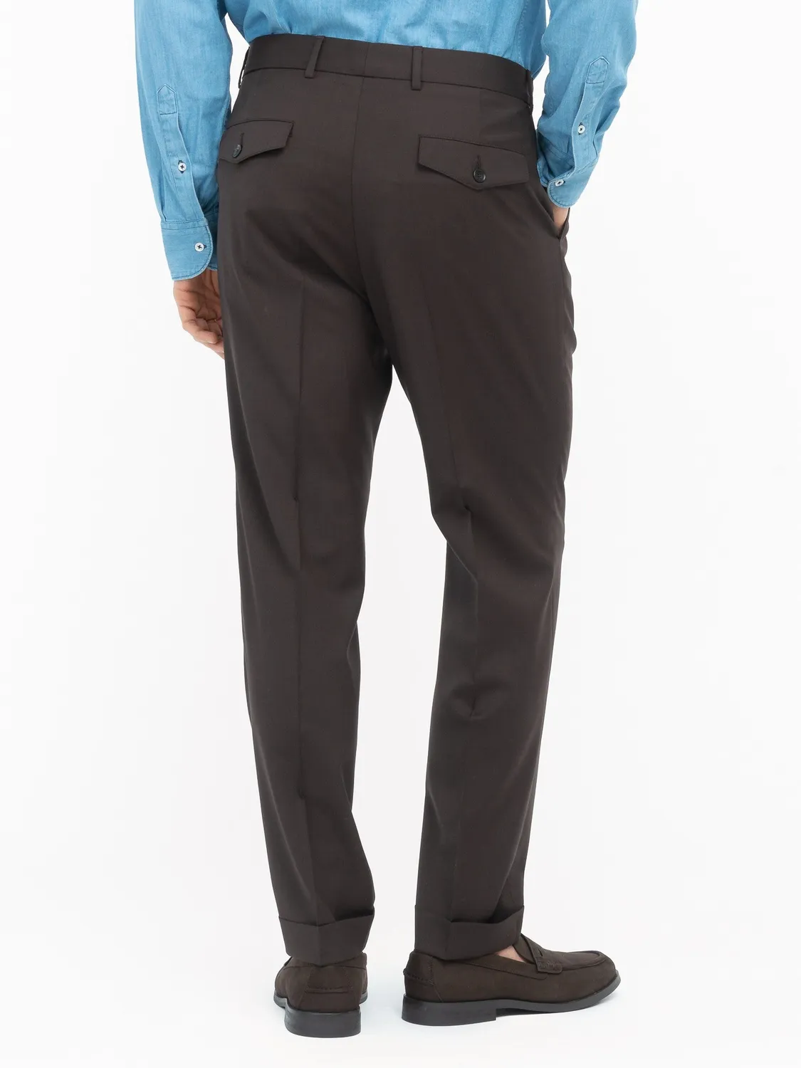 Paoloni pantalone doppia pinces lana stretch marrone