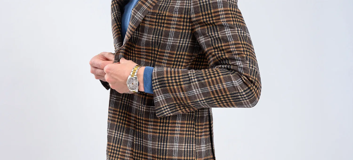 Alain Delon giacca marrone quadri lana slim fit sfoderata