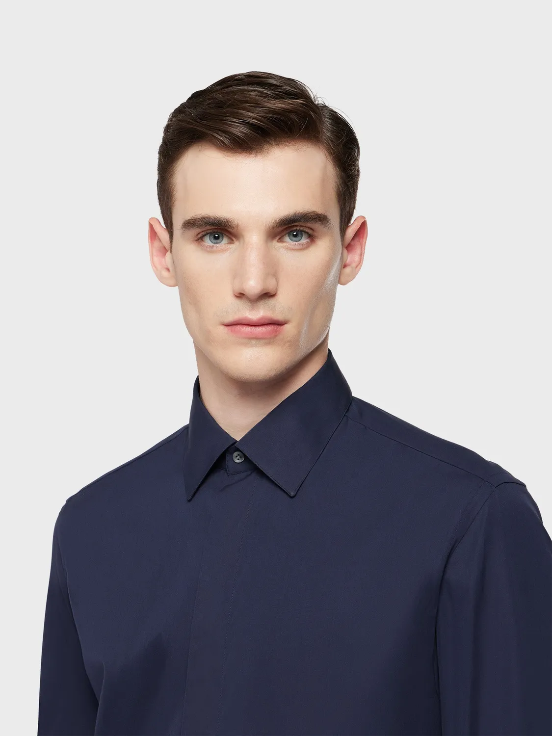 Caruso Butterfly Camicia Slim Cotone Blu Popeline