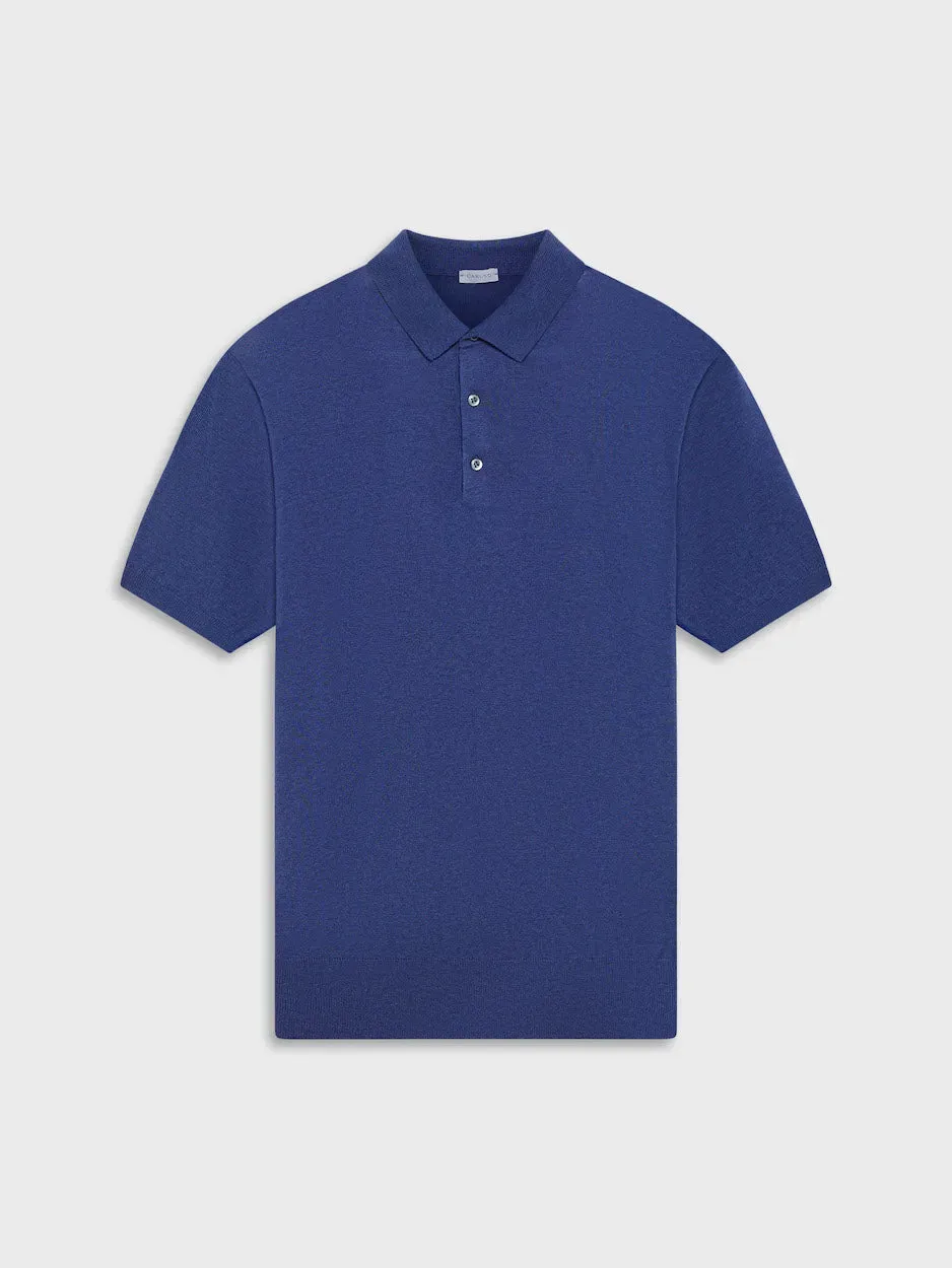 Caruso Polo Seta Cotone Blu Maniche Corte