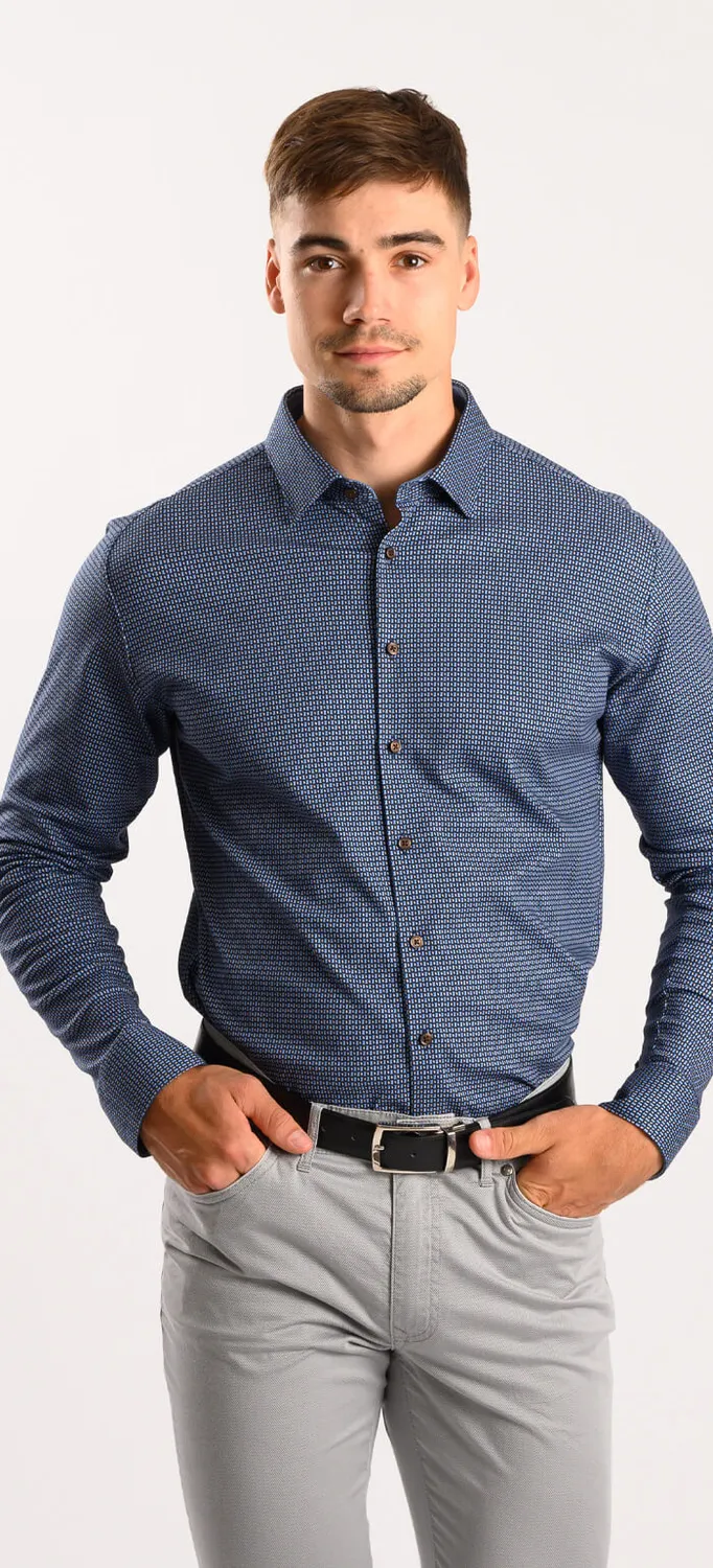 Alain Delon Camicia Extra Slim Fit Blu Fantasia No-Stiro