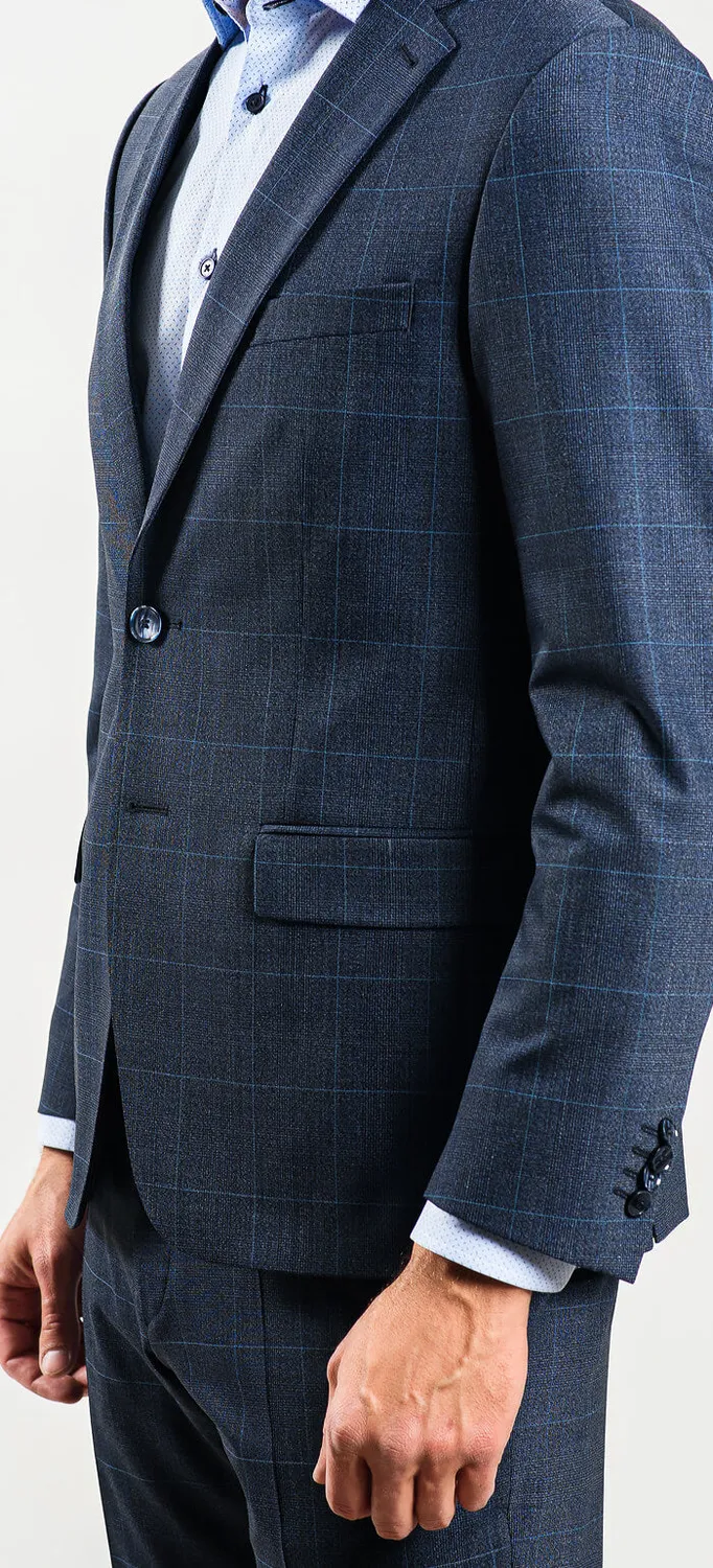 Alain Delon Abito Slim Fit Grigio-Blu Taglia 26 Quadri