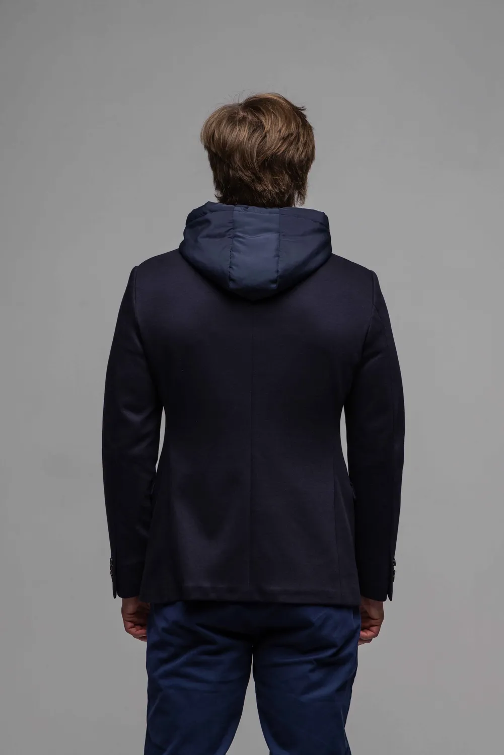 Alain Delon Giacca Uomo Blu Inserto Cappuccio
