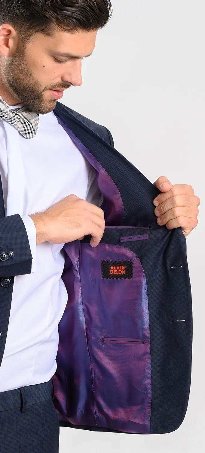 Alain Delon abito slim fit blu quadretti XL