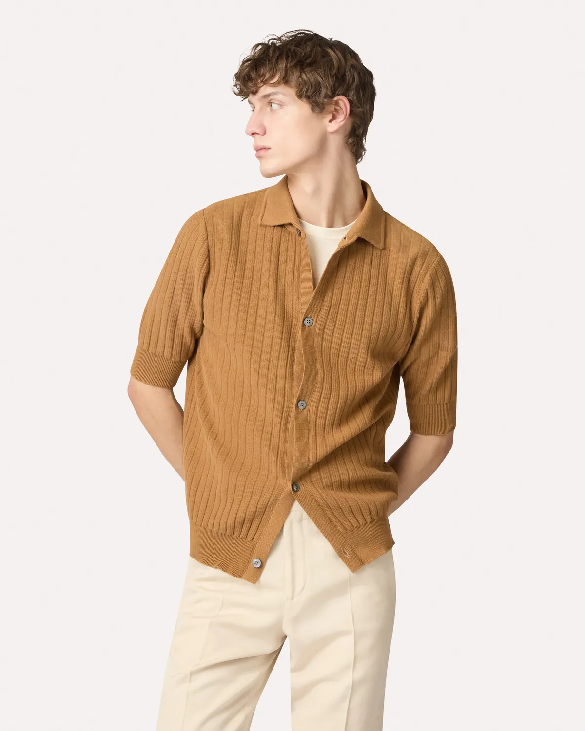 Lardini camicia maglia cammello manica corta