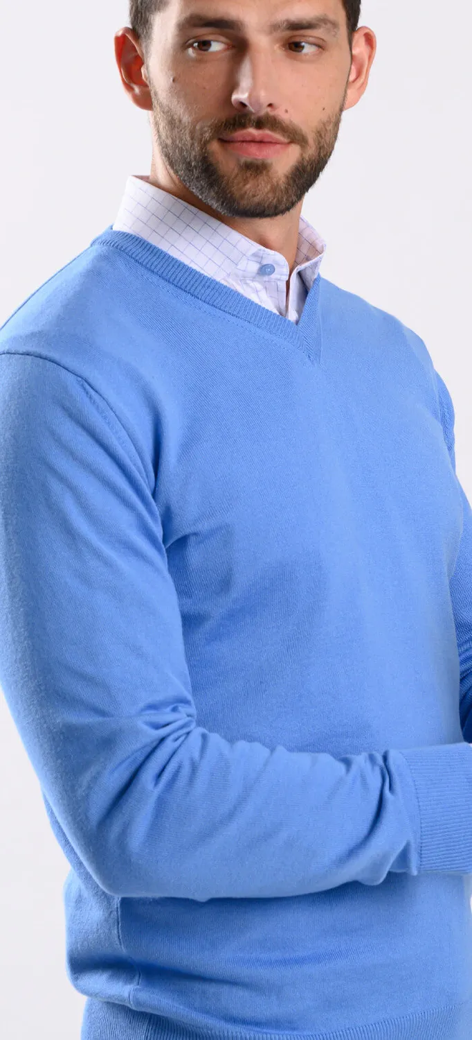 Alain Delon maglione azzurro scollo V cotone