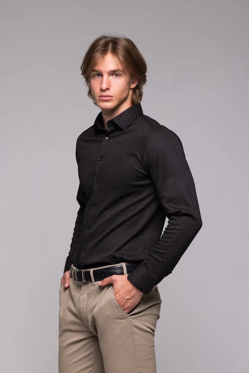Alain Delon Extra Slim Fit camicia nera elasticizzata