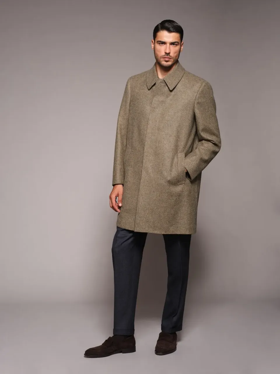 Caruso Butterfly Cappotto Monopetto Lana Verde 4 Bottoni