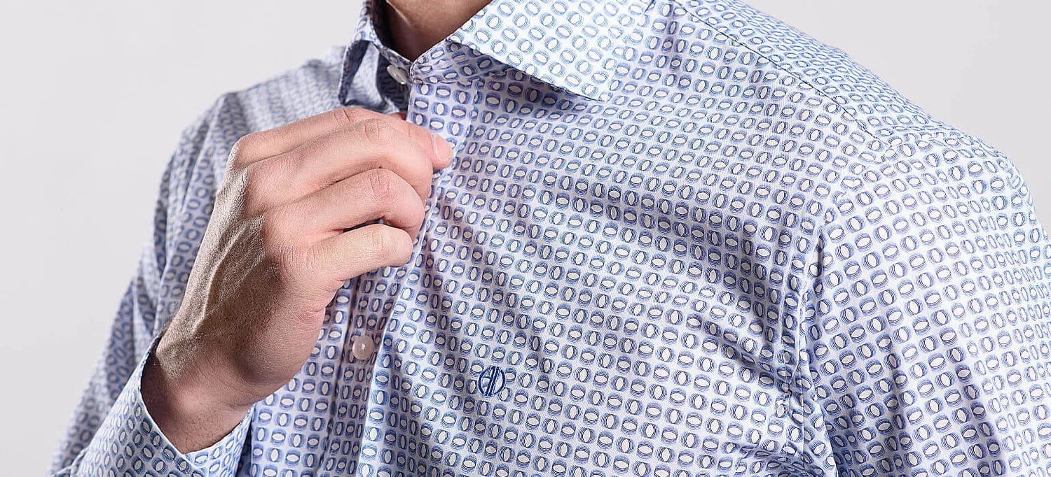 Alain Delon camicia extra slim fit blu fantasia Getzner