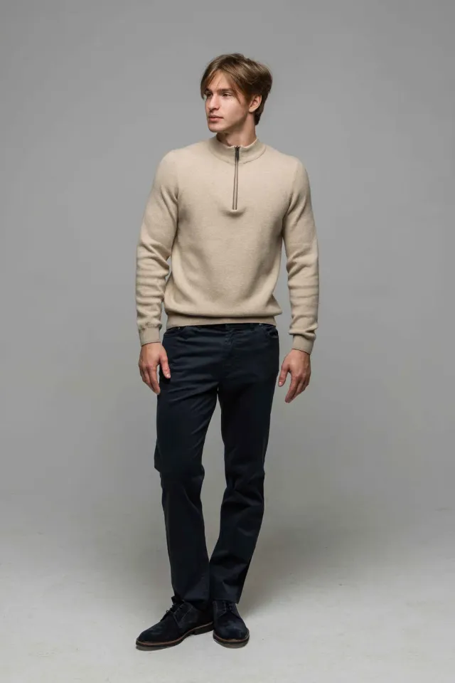 Alain Delon Maglione Beige Zip Cotone Cashmere