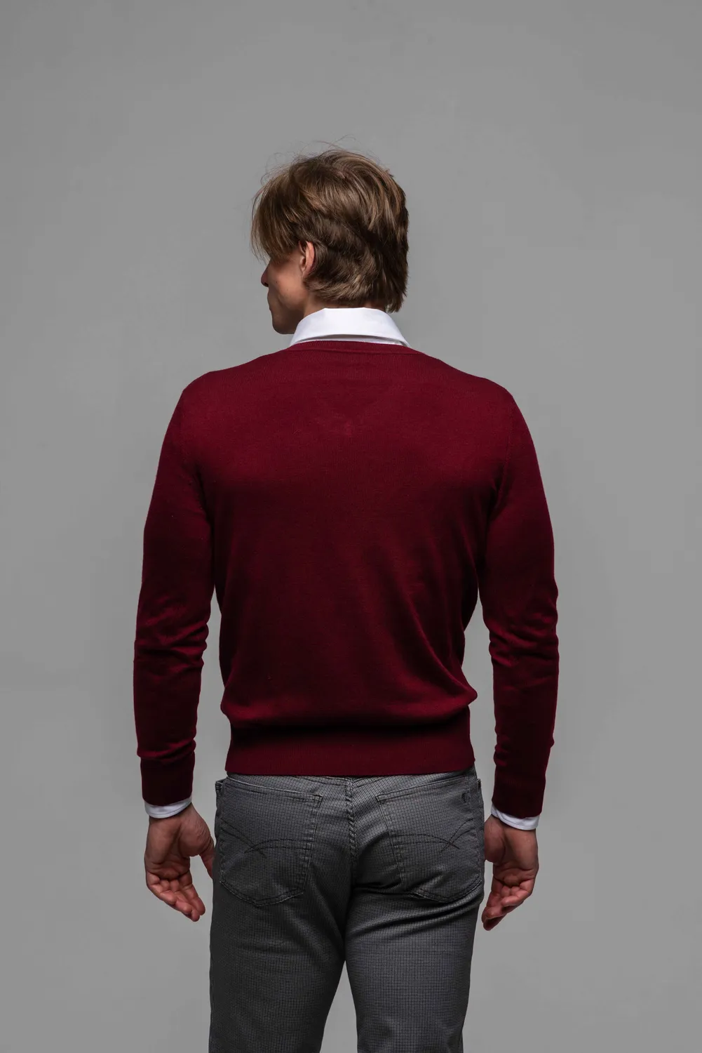 Alain Delon maglione lana bordeaux scollo a V