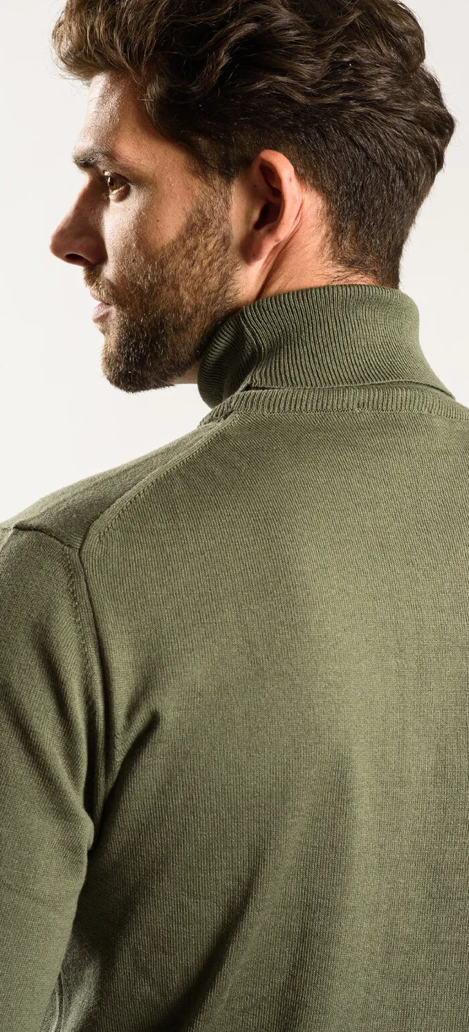 Alain Delon dolcevita verde maglia cotone collo alto