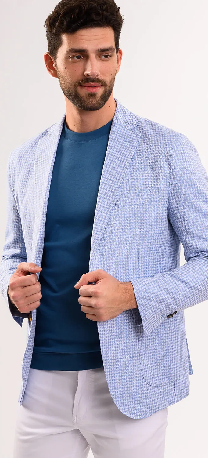 Alain Delon giacca estiva azzurra pied-de-poule